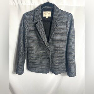 Lucky Brand Textured Stripe Blazer Size 6 Navy Gray Lined Button Jacket